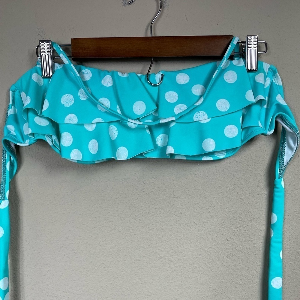 The Bikini Lab Turquoise Bandeau ruffle Bikini swim beach Top removable‎ straps